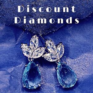 Aquamarine &  White Tear Drop Diamond Dangle Stud Earrings on 925 Silver Women's